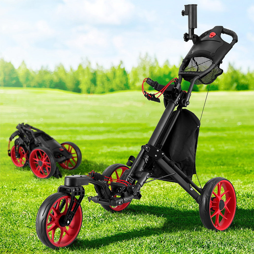 Camp Furniture: Everfit Golf Buggy Foldable Trolley Golf Cart Swivel Wheel Umbrella Bottle Stand