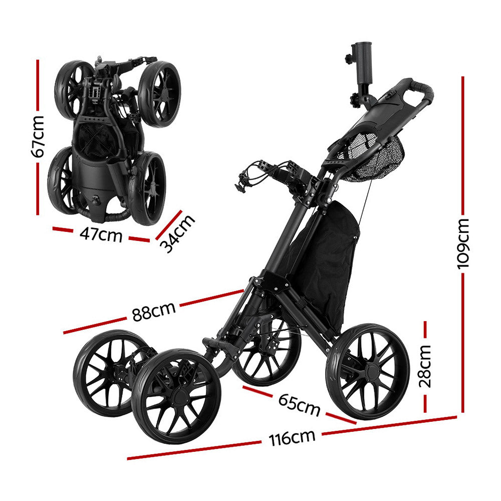 Camp Furniture: Everfit Golf Buggy Foldable Trolley Golf Cart Wheels Umbrella Bottle Holder