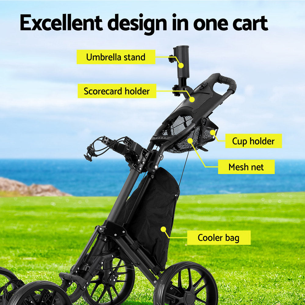 Camp Furniture: Everfit Golf Buggy Foldable Trolley Golf Cart Wheels Umbrella Bottle Holder