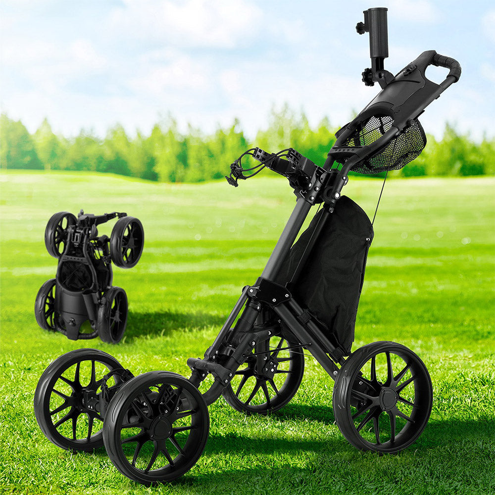 Camp Furniture: Everfit Golf Buggy Foldable Trolley Golf Cart Wheels Umbrella Bottle Holder