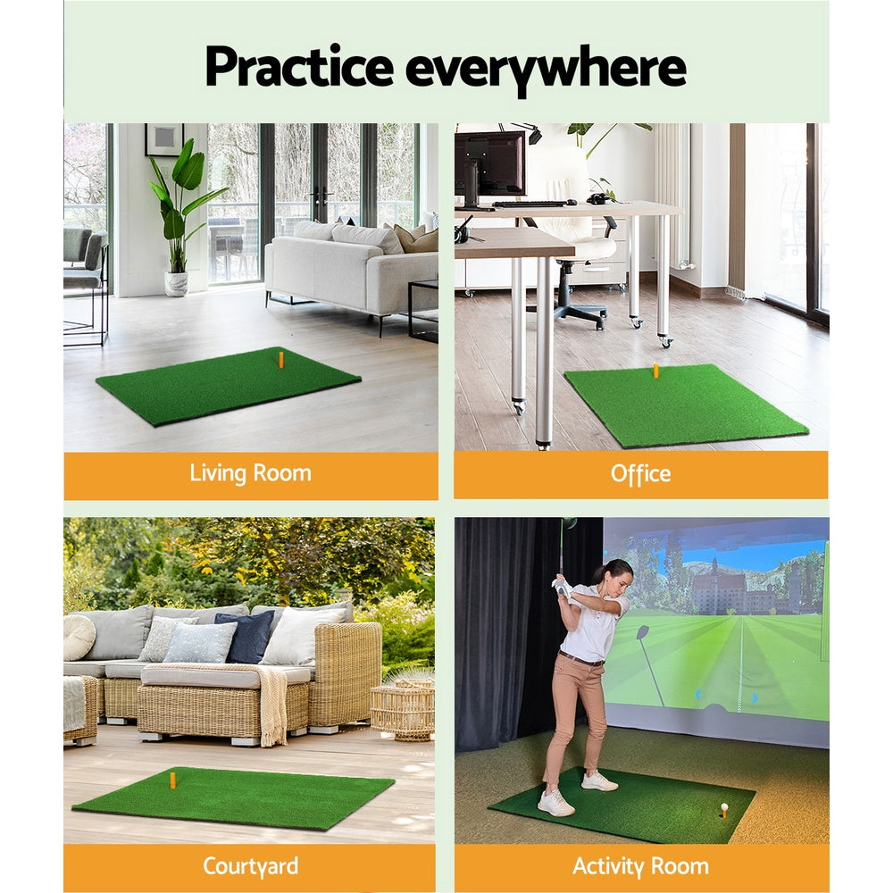 Golf Training Aids: Everfit Golf Hitting Practice Mat Portable Driving Range Training Aid 80x60cm