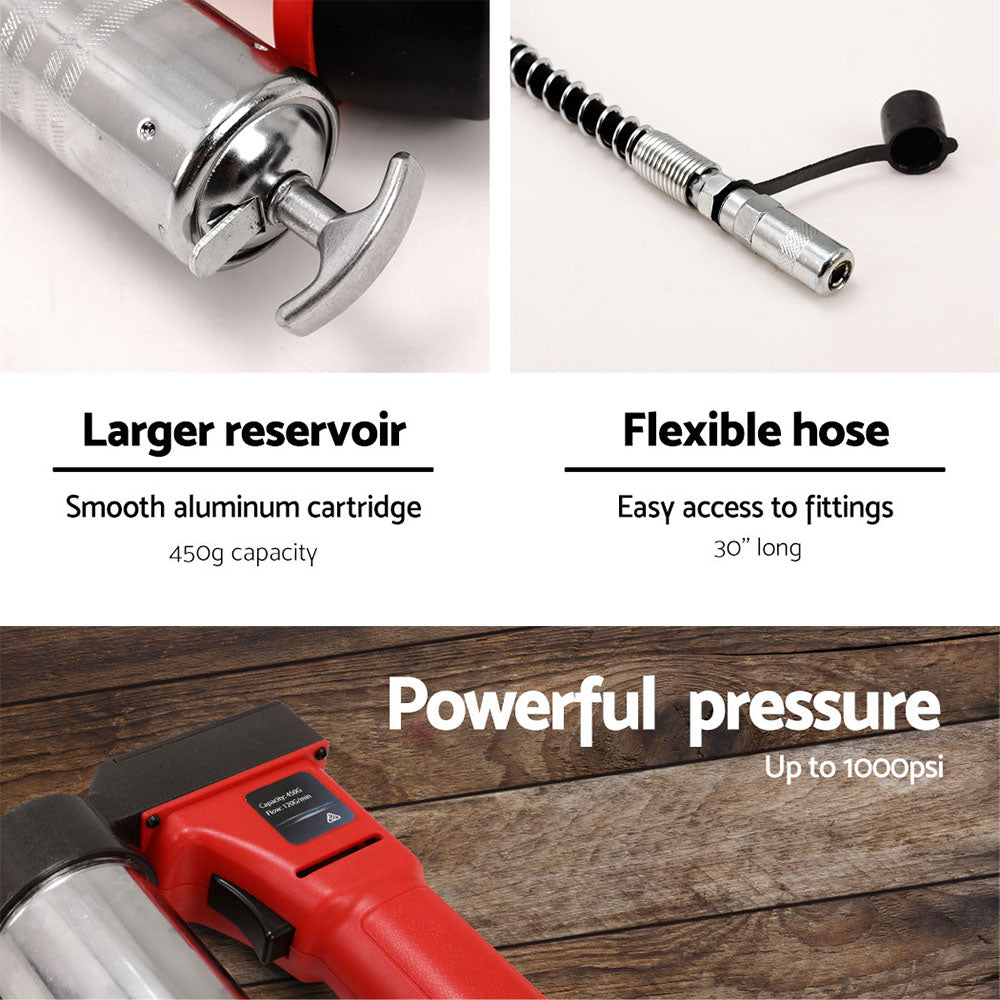 Outdoor Power Equipment: Giantz Grease Gun Cordless 20v 450g 9000PSI 76cm Hose Electric Battery Cartridge