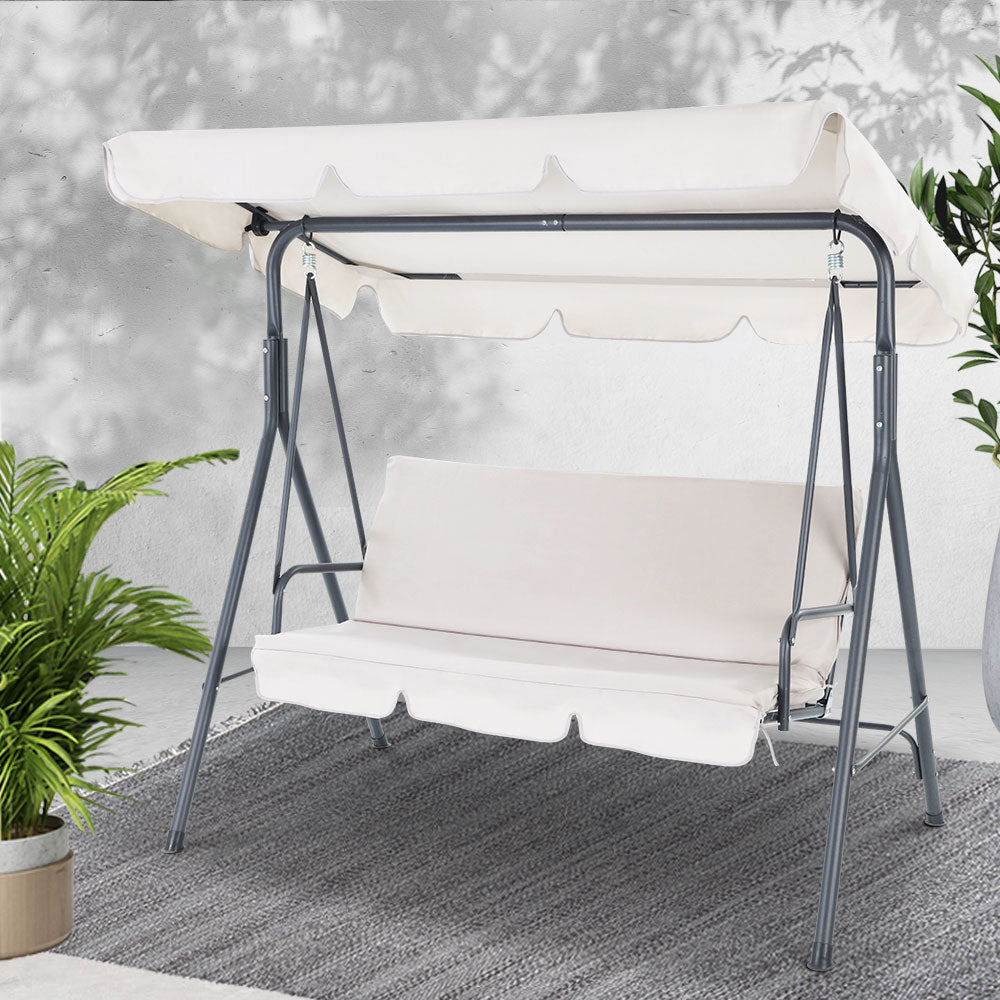 Outdoor Chairs: Gardeon Outdoor Swing Chair Garden Chair Bench Furniture Canopy 3 Seater Beige