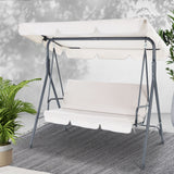 Gardeon Outdoor Swing Chair Garden Chair Bench Furniture Canopy 3 Seater Beige