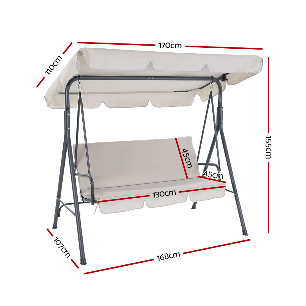 Outdoor Chairs: Gardeon Outdoor Swing Chair Garden Chair Bench Furniture Canopy 3 Seater Beige