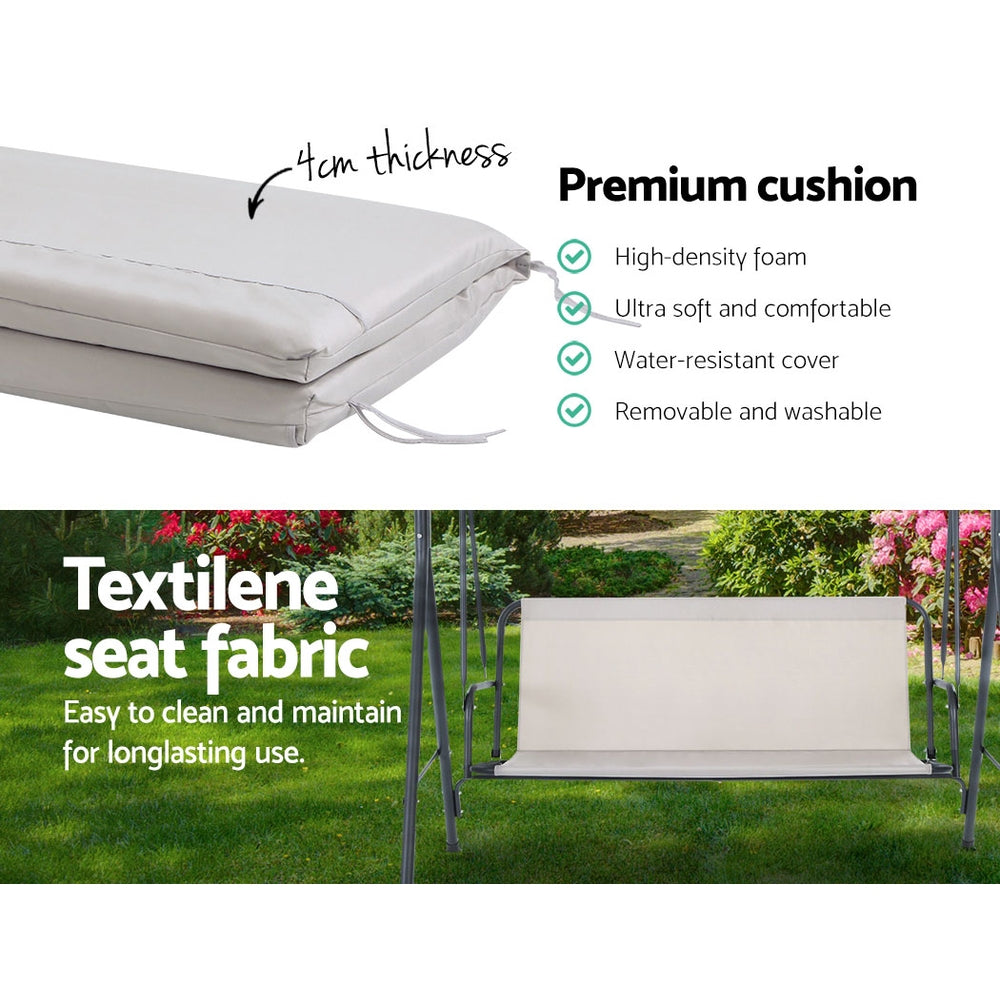 Outdoor Chairs: Gardeon Outdoor Swing Chair Garden Chair Bench Furniture Canopy 3 Seater Beige