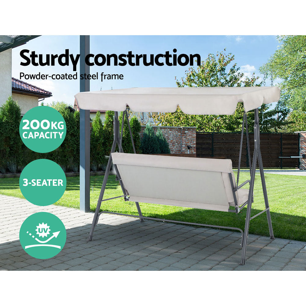Outdoor Chairs: Gardeon Outdoor Swing Chair Garden Chair Bench Furniture Canopy 3 Seater Beige
