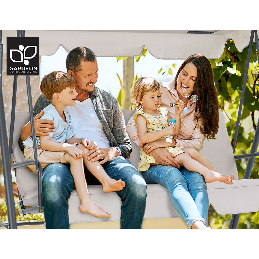 Outdoor Chairs: Gardeon Outdoor Swing Chair Garden Chair Bench Furniture Canopy 3 Seater Beige