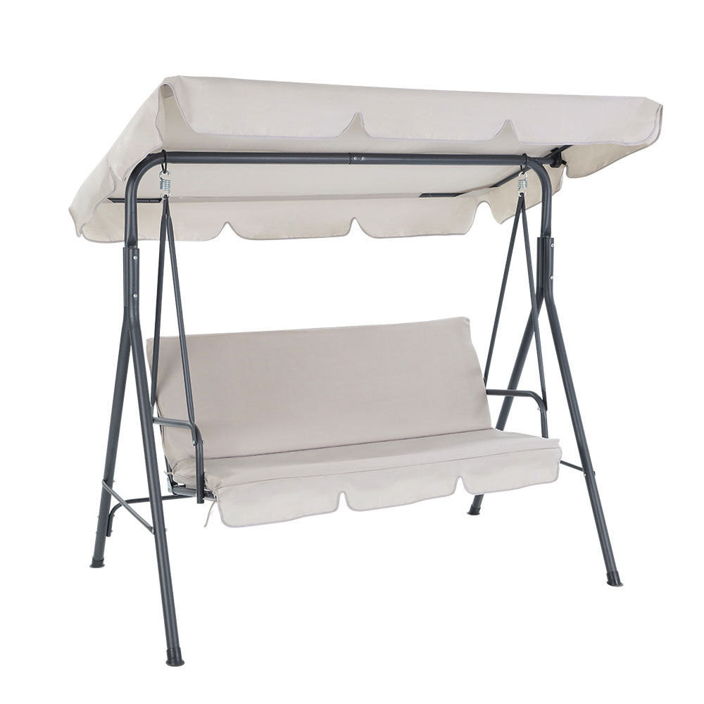 Outdoor Chairs: Gardeon Outdoor Swing Chair Garden Chair Bench Furniture Canopy 3 Seater Beige