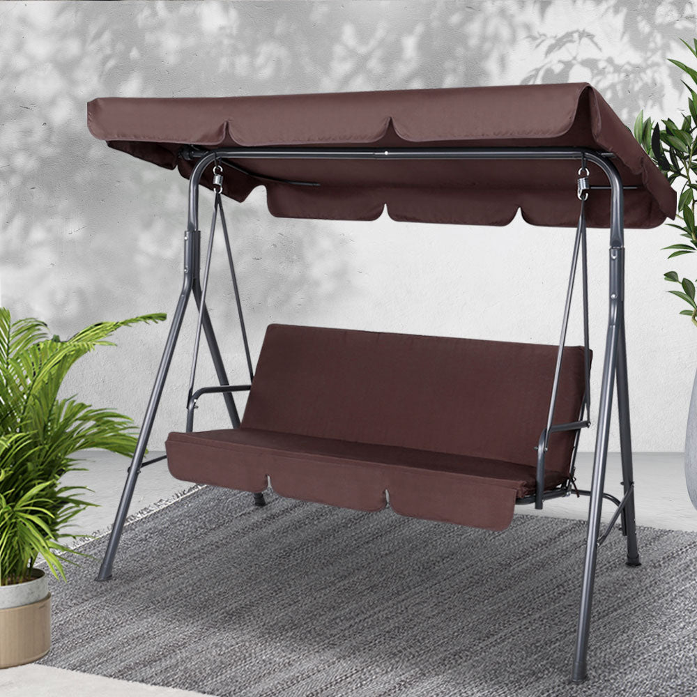 Outdoor Chairs: Gardeon Outdoor Swing Chair Garden Chair Bench Furniture Canopy 3 Seater Brown