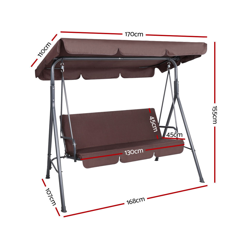 Outdoor Chairs: Gardeon Outdoor Swing Chair Garden Chair Bench Furniture Canopy 3 Seater Brown