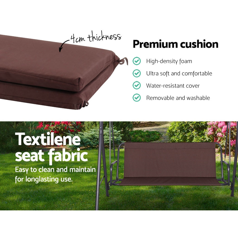 Outdoor Chairs: Gardeon Outdoor Swing Chair Garden Chair Bench Furniture Canopy 3 Seater Brown