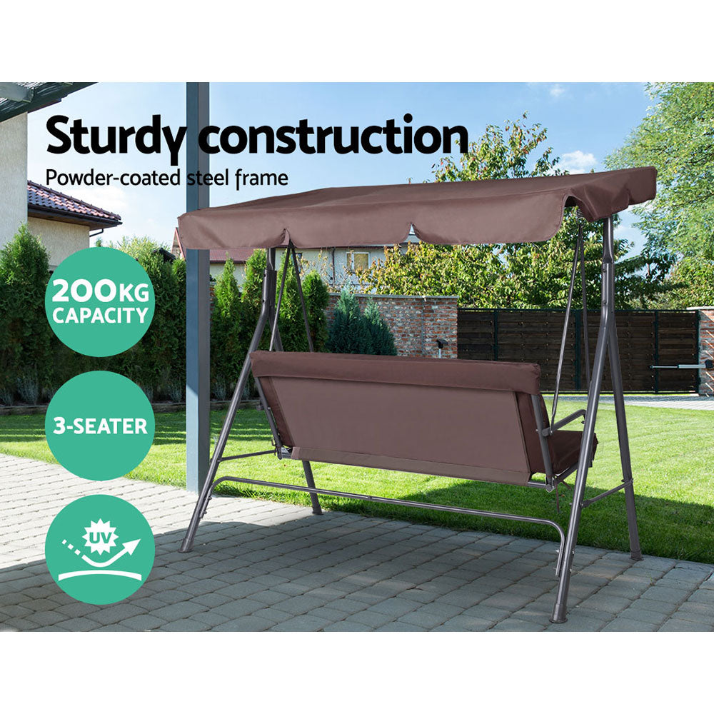 Outdoor Chairs: Gardeon Outdoor Swing Chair Garden Chair Bench Furniture Canopy 3 Seater Brown