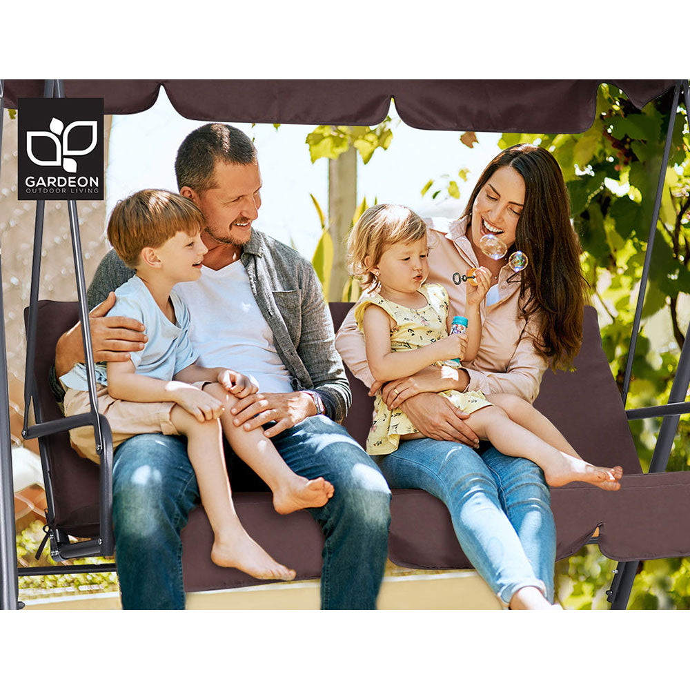 Outdoor Chairs: Gardeon Outdoor Swing Chair Garden Chair Bench Furniture Canopy 3 Seater Brown