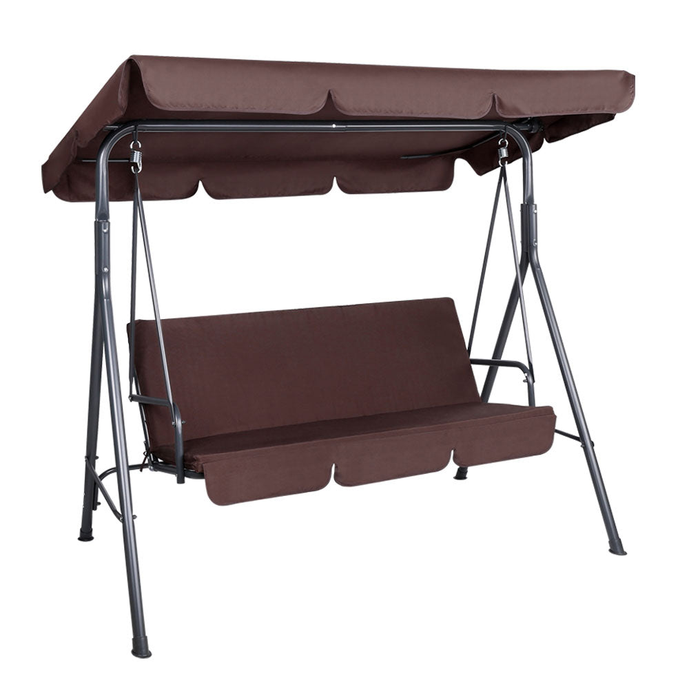 Outdoor Chairs: Gardeon Outdoor Swing Chair Garden Chair Bench Furniture Canopy 3 Seater Brown