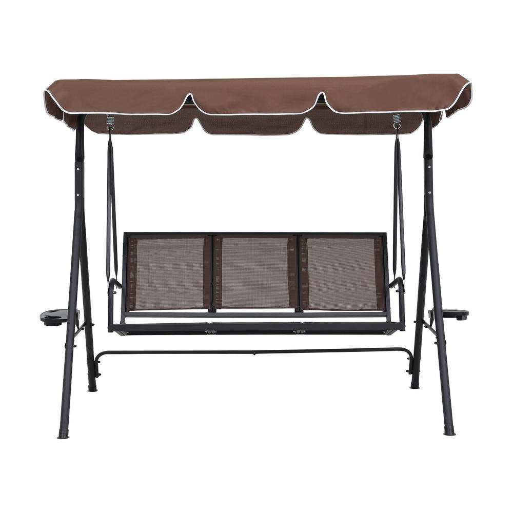 Outdoor Chairs: Gardeon Outdoor Swing Chair Garden Chair Canopy Cup Holder 3 Seater Brown