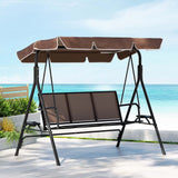 Outdoor Chairs: Gardeon Outdoor Swing Chair Garden Chair Canopy Cup Holder 3 Seater Brown