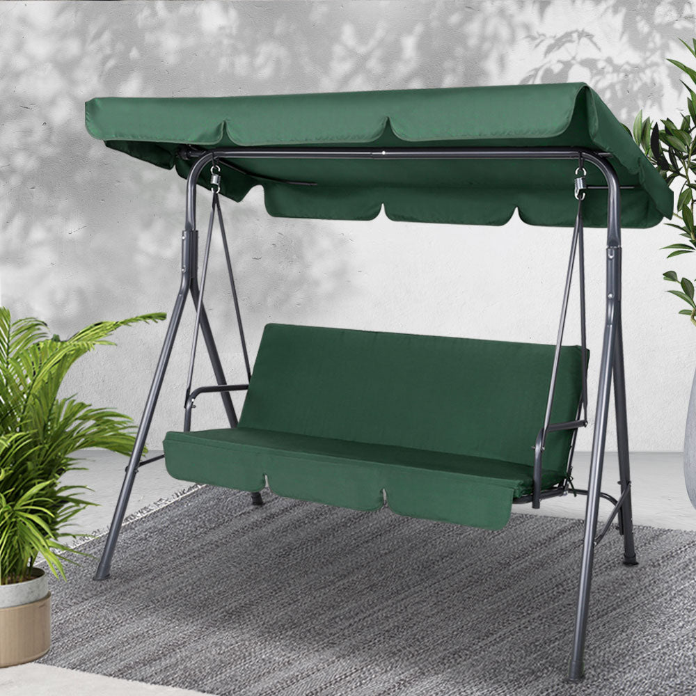 Outdoor Chairs: Gardeon Outdoor Swing Chair Garden Chair Bench Furniture Canopy 3 Seater Green