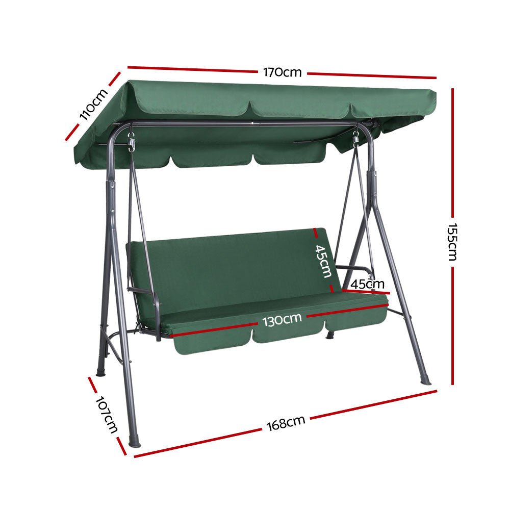 Outdoor Chairs: Gardeon Outdoor Swing Chair Garden Chair Bench Furniture Canopy 3 Seater Green