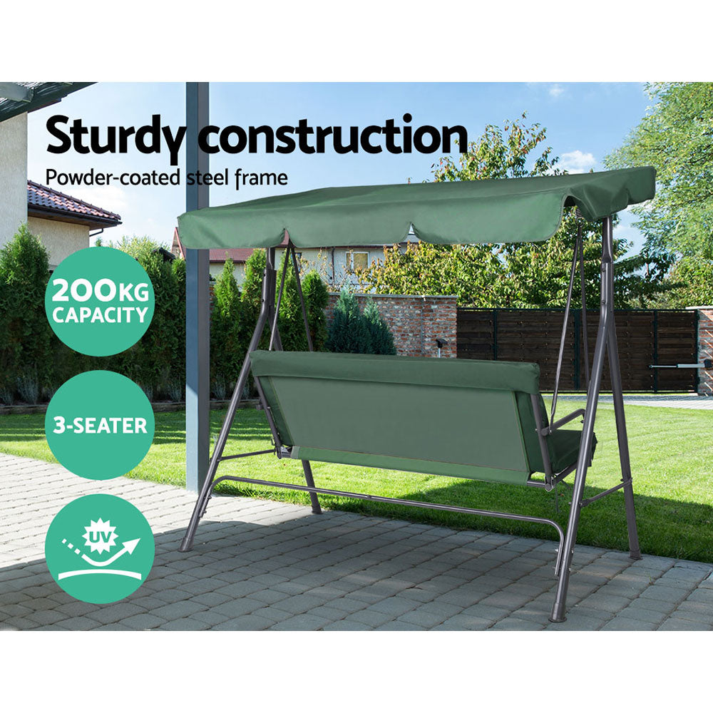 Outdoor Chairs: Gardeon Outdoor Swing Chair Garden Chair Bench Furniture Canopy 3 Seater Green
