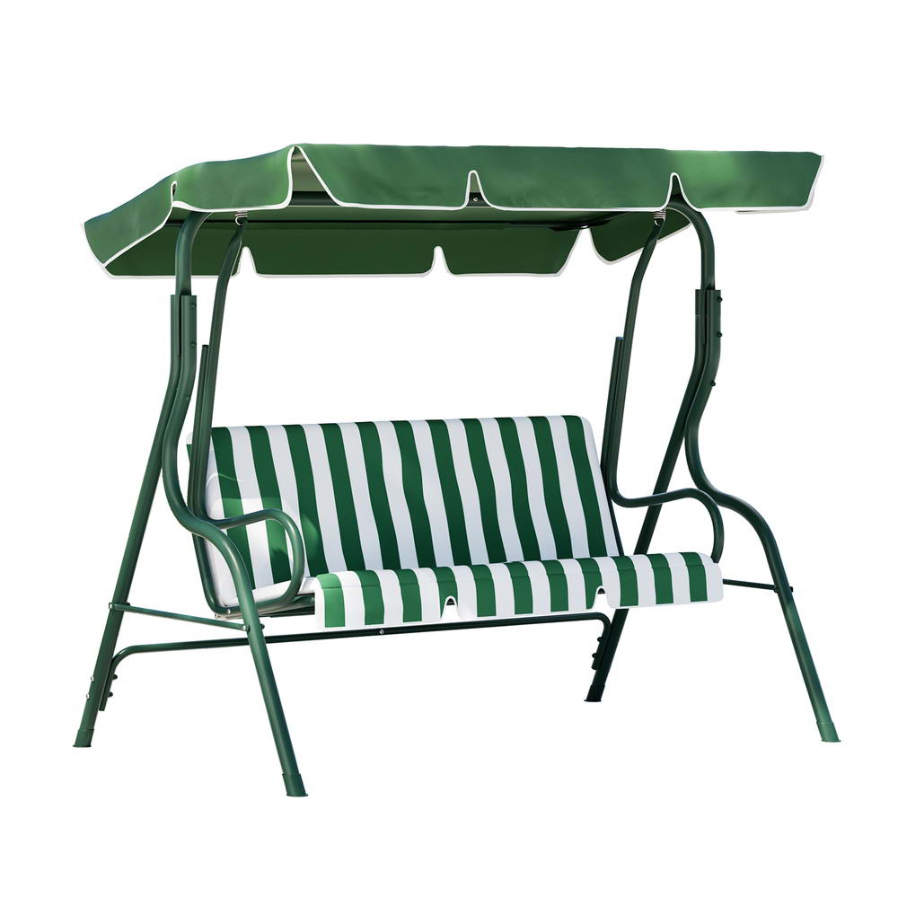 Outdoor Benches: Gardeon Outdoor Swing Chair Garden Bench Furniture Canopy 3 Seater White Green