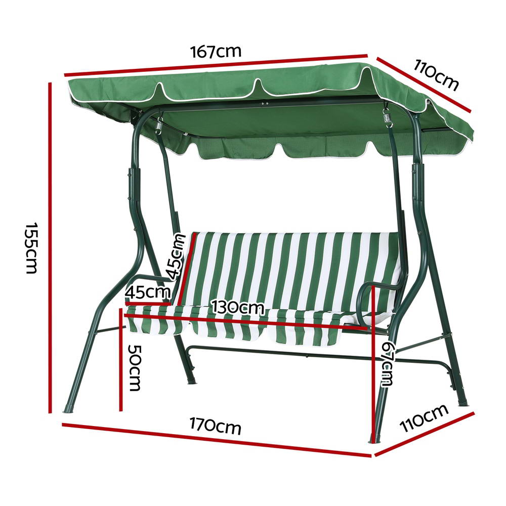 Outdoor Benches: Gardeon Outdoor Swing Chair Garden Bench Furniture Canopy 3 Seater White Green