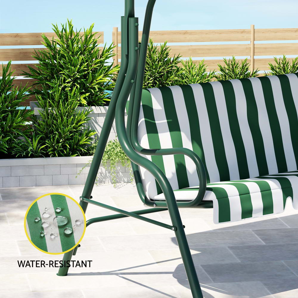Outdoor Benches: Gardeon Outdoor Swing Chair Garden Bench Furniture Canopy 3 Seater White Green