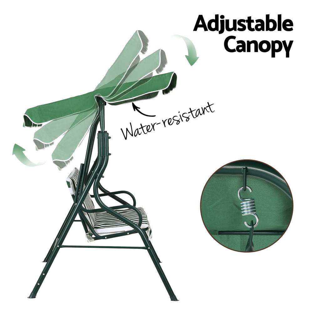 Outdoor Benches: Gardeon Outdoor Swing Chair Garden Bench Furniture Canopy 3 Seater White Green