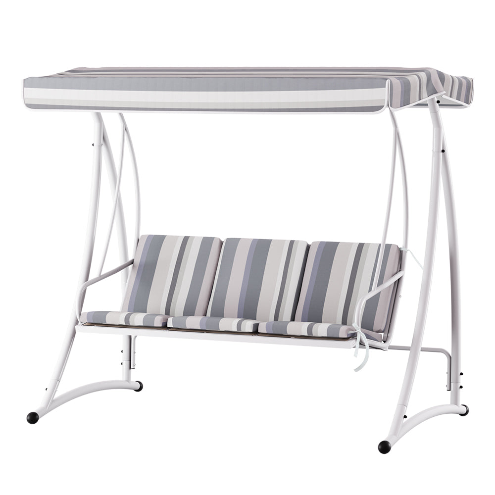 Outdoor Chairs: Gardeon Outdoor Swing Chair Garden Bench Furniture Canopy 3 Seater White Grey