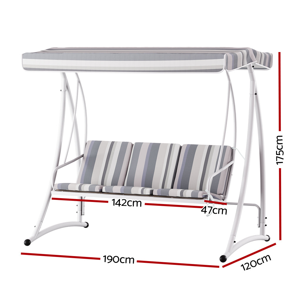 Outdoor Chairs: Gardeon Outdoor Swing Chair Garden Bench Furniture Canopy 3 Seater White Grey