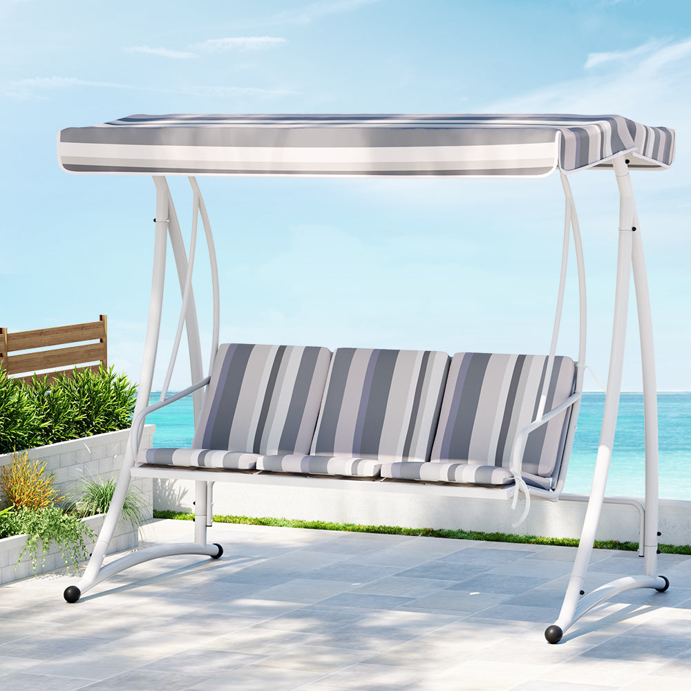Outdoor Chairs: Gardeon Outdoor Swing Chair Garden Bench Furniture Canopy 3 Seater White Grey