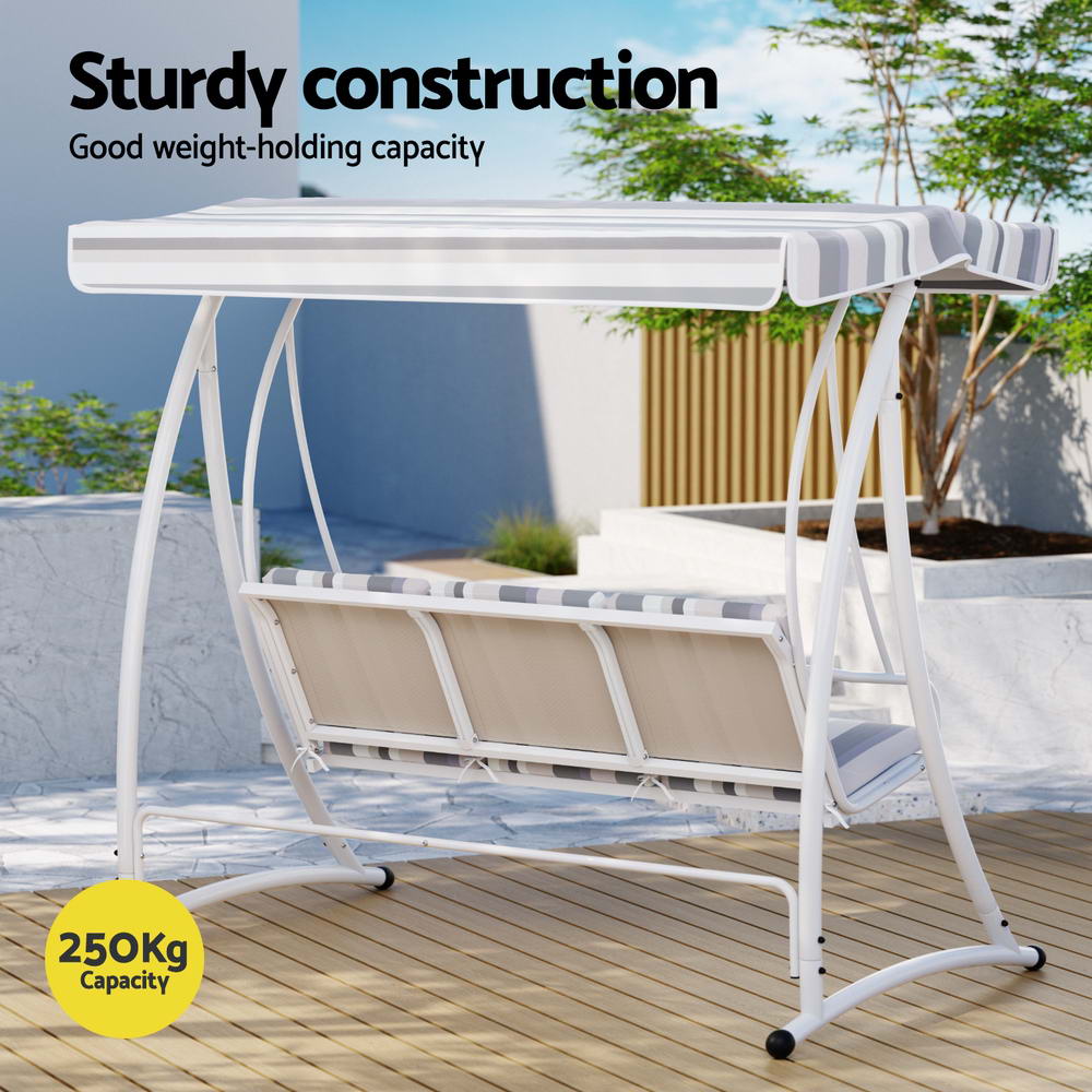 Outdoor Chairs: Gardeon Outdoor Swing Chair Garden Bench Furniture Canopy 3 Seater White Grey