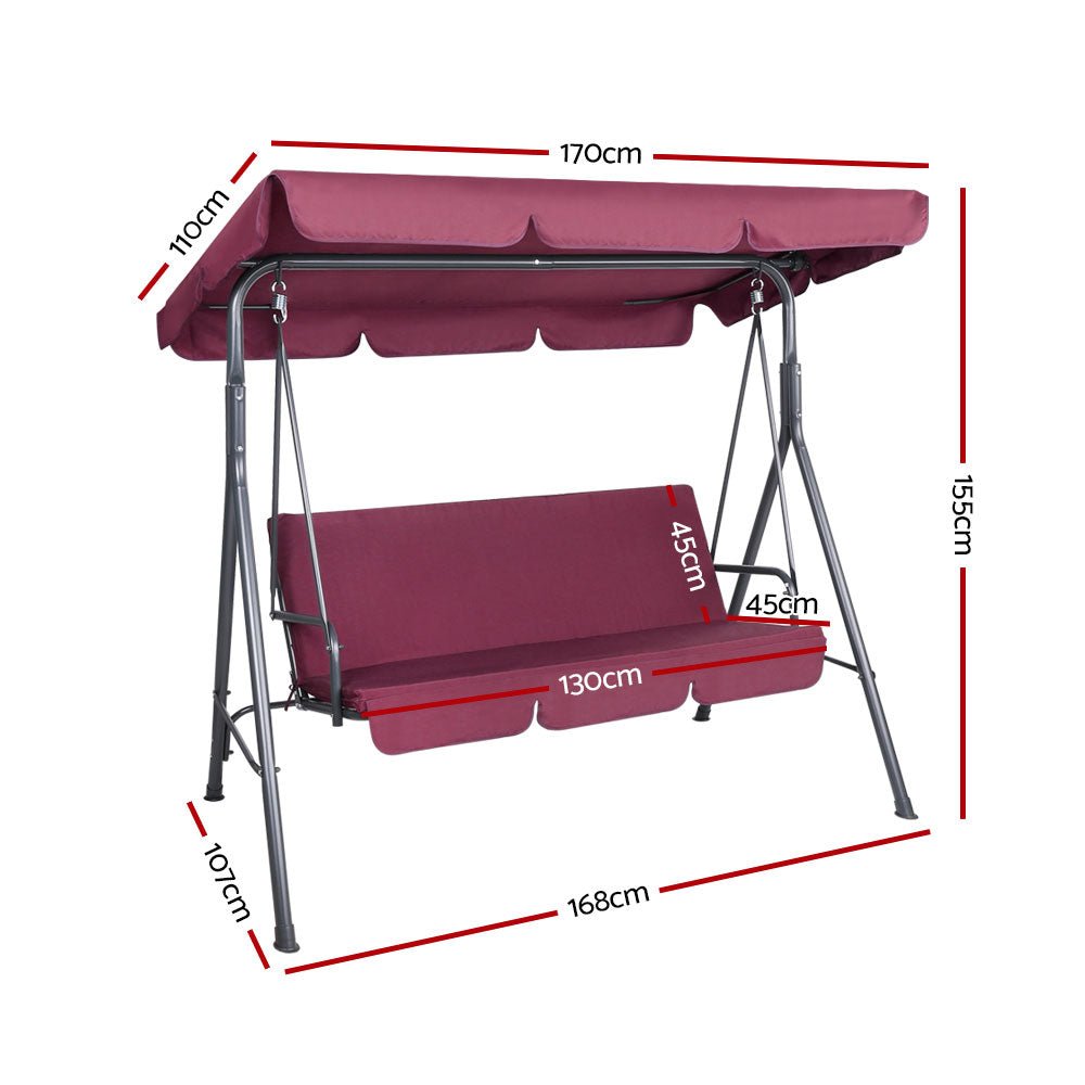 Outdoor Chairs: Gardeon Outdoor Swing Chair Garden Bench Furniture Canopy 3 Seater Wine Red