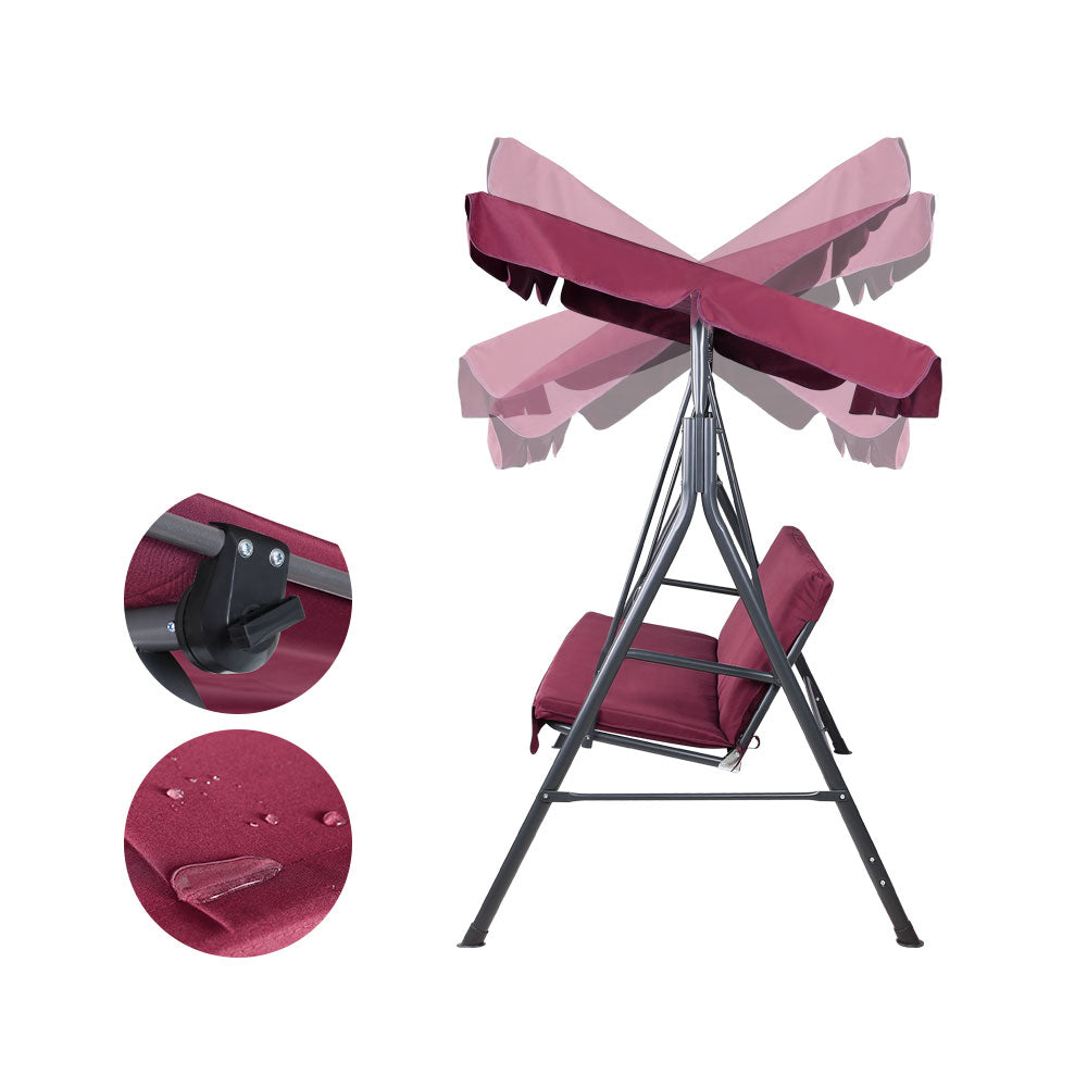 Outdoor Chairs: Gardeon Outdoor Swing Chair Garden Bench Furniture Canopy 3 Seater Wine Red