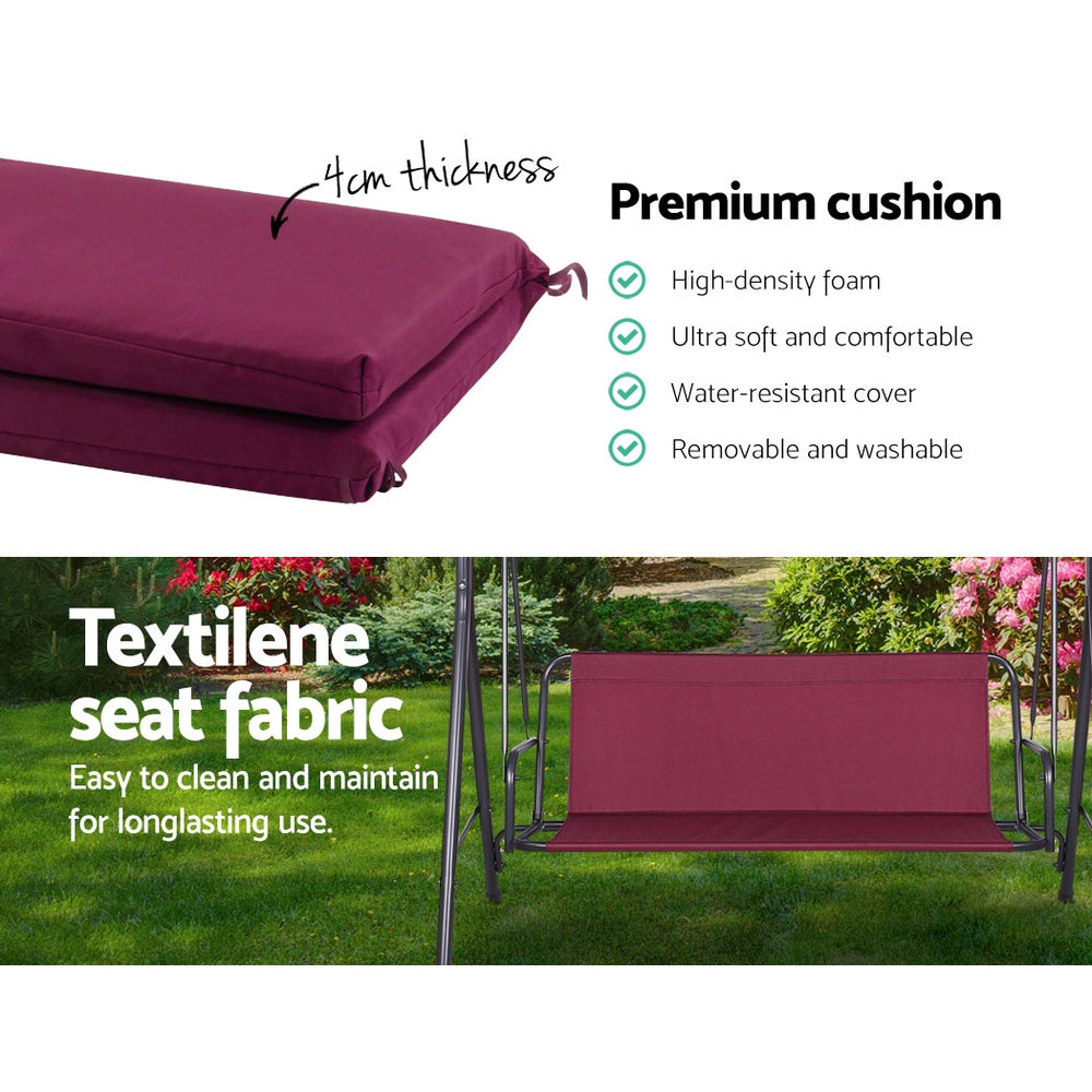 Outdoor Chairs: Gardeon Outdoor Swing Chair Garden Bench Furniture Canopy 3 Seater Wine Red