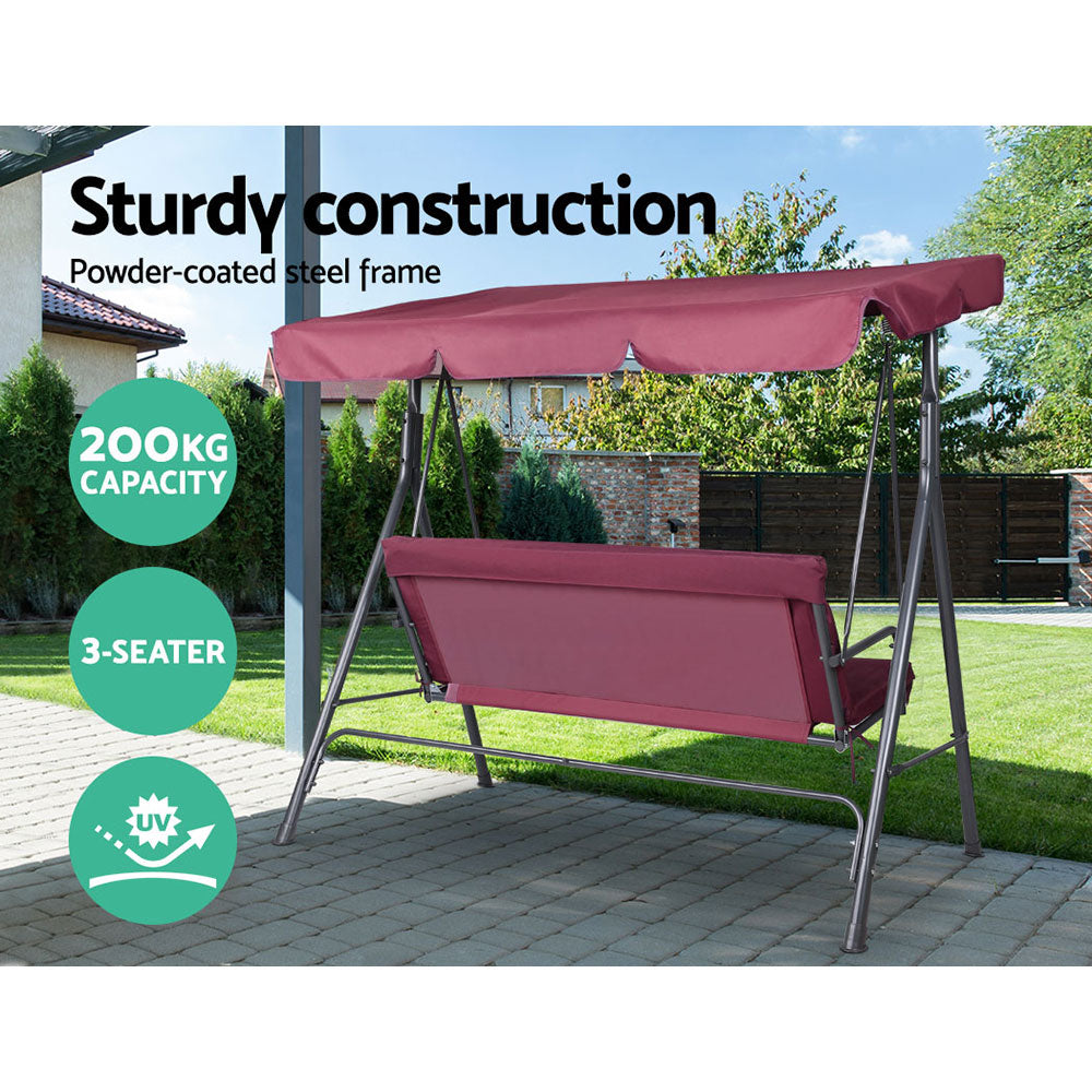 Outdoor Chairs: Gardeon Outdoor Swing Chair Garden Bench Furniture Canopy 3 Seater Wine Red