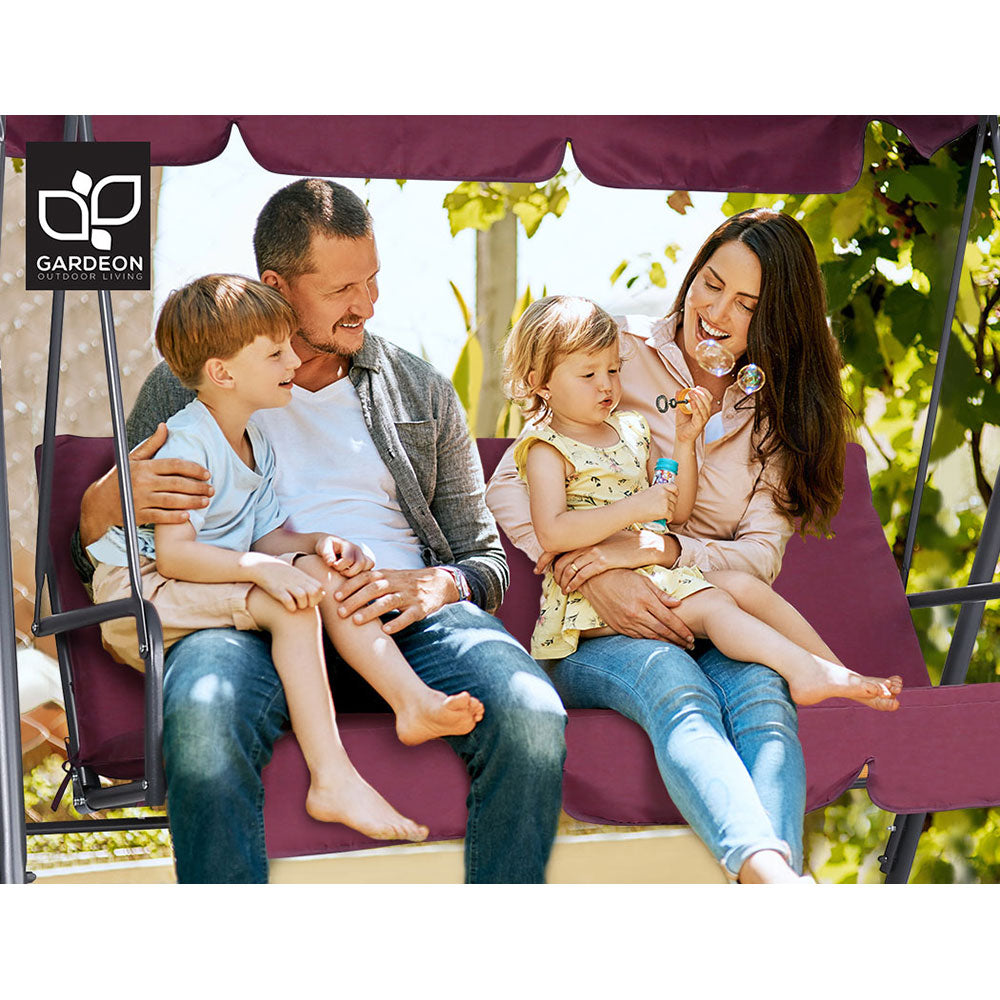 Outdoor Chairs: Gardeon Outdoor Swing Chair Garden Bench Furniture Canopy 3 Seater Wine Red