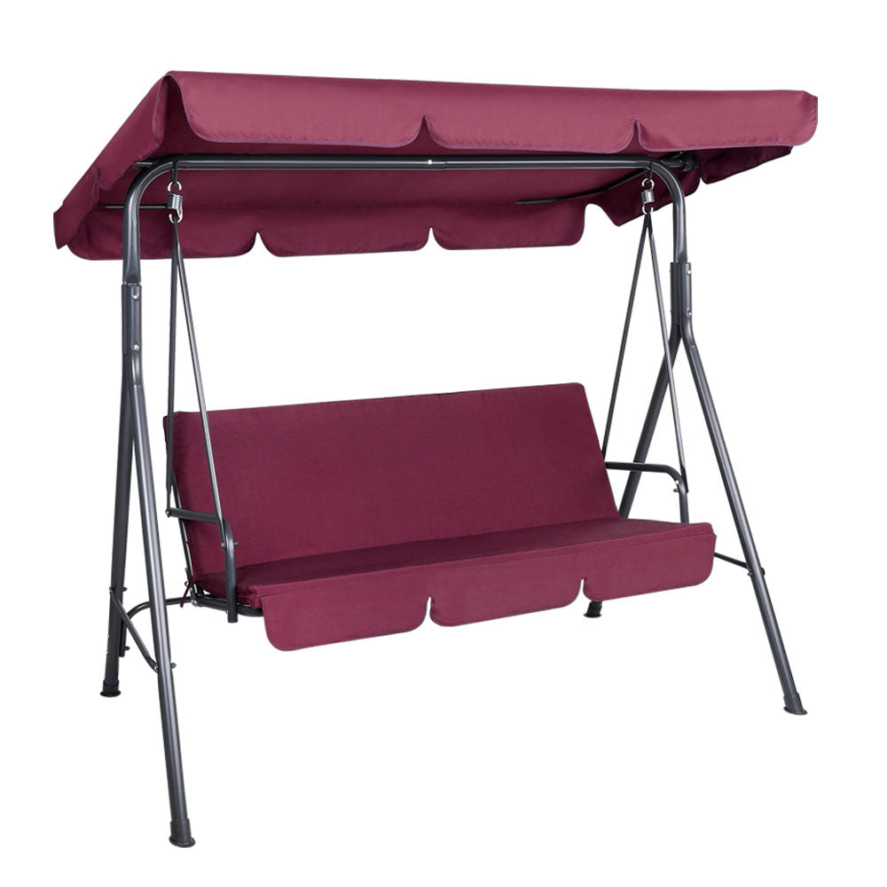 Outdoor Chairs: Gardeon Outdoor Swing Chair Garden Bench Furniture Canopy 3 Seater Wine Red
