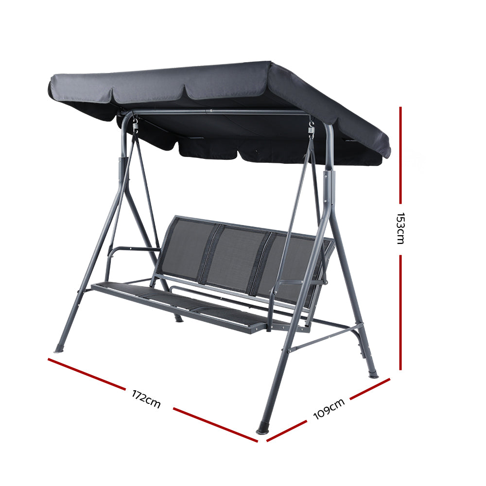 Outdoor Chairs: Gardeon Outdoor Swing Chair Garden Bench Furniture Canopy 3 Seater Mesh Black