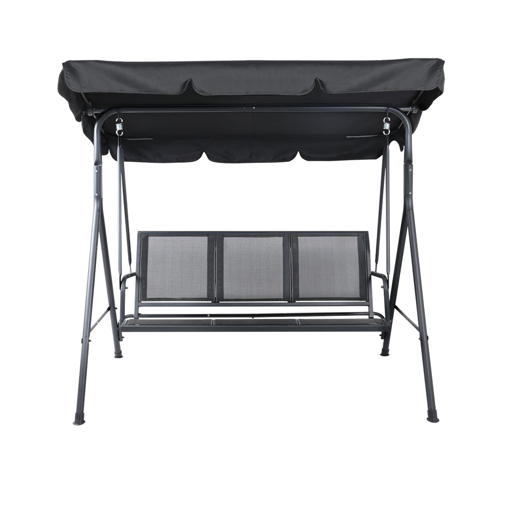 Outdoor Chairs: Gardeon Outdoor Swing Chair Garden Bench Furniture Canopy 3 Seater Mesh Black