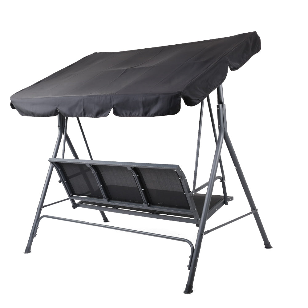 Outdoor Chairs: Gardeon Outdoor Swing Chair Garden Bench Furniture Canopy 3 Seater Mesh Black