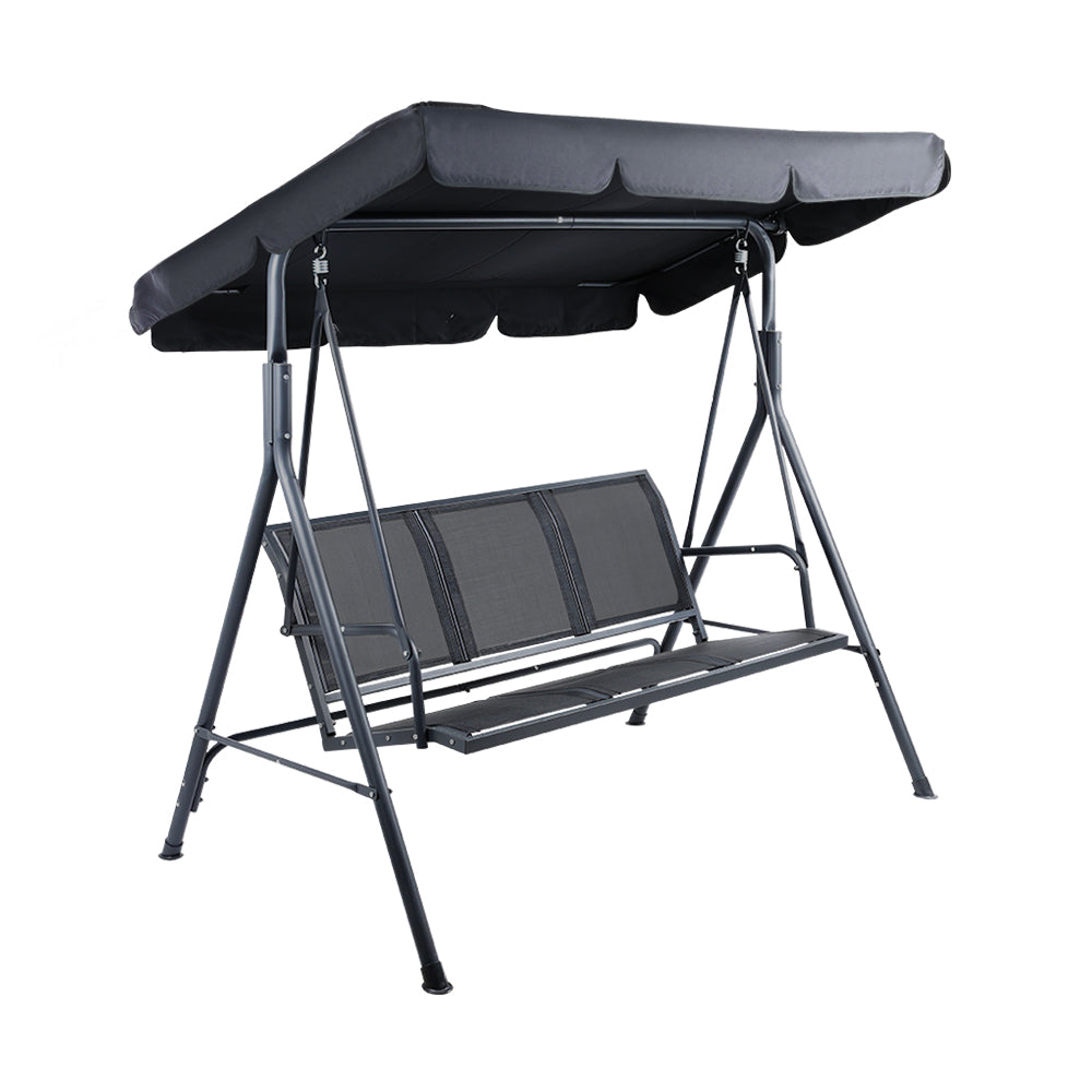 Outdoor Chairs: Gardeon Outdoor Swing Chair Garden Bench Furniture Canopy 3 Seater Mesh Black