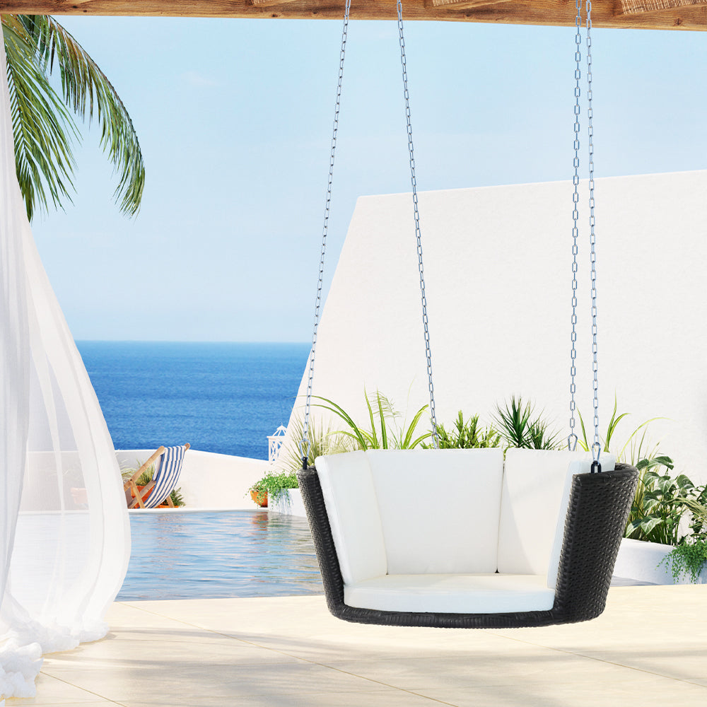 Outdoor Chairs: Gardeon Rattan Porch Swing Chair With Chain Cushion Outdoor Furniture Black