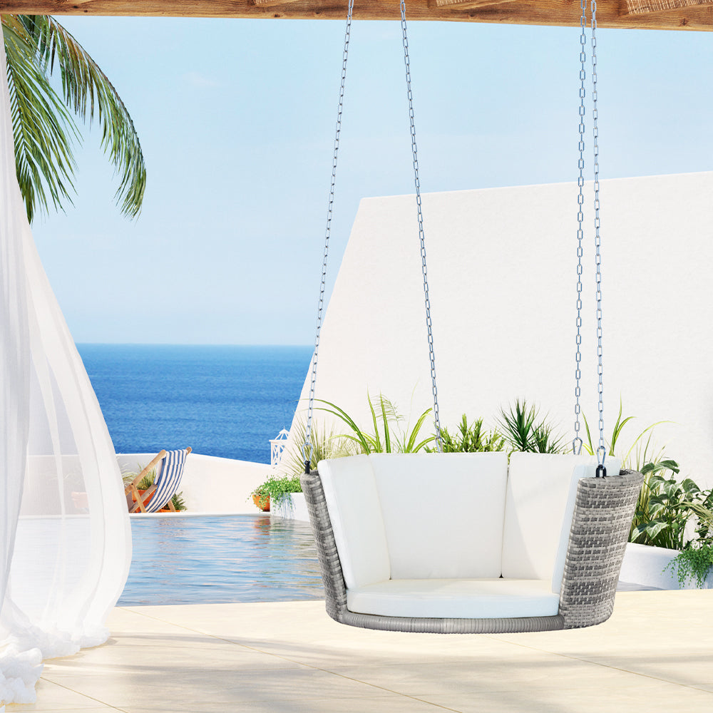Outdoor Chairs: Gardeon Rattan Porch Swing Chair With Chain Cushion Outdoor Furniture Grey