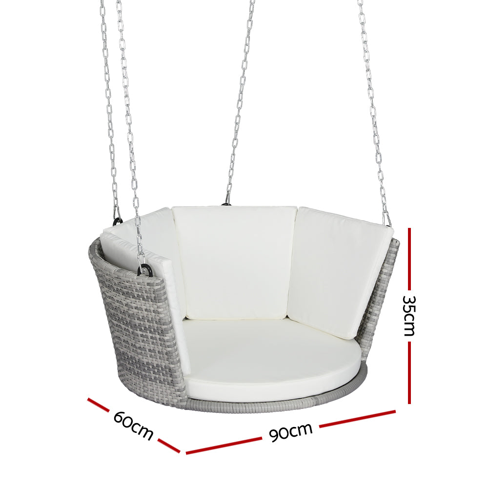 Outdoor Chairs: Gardeon Rattan Porch Swing Chair With Chain Cushion Outdoor Furniture Grey