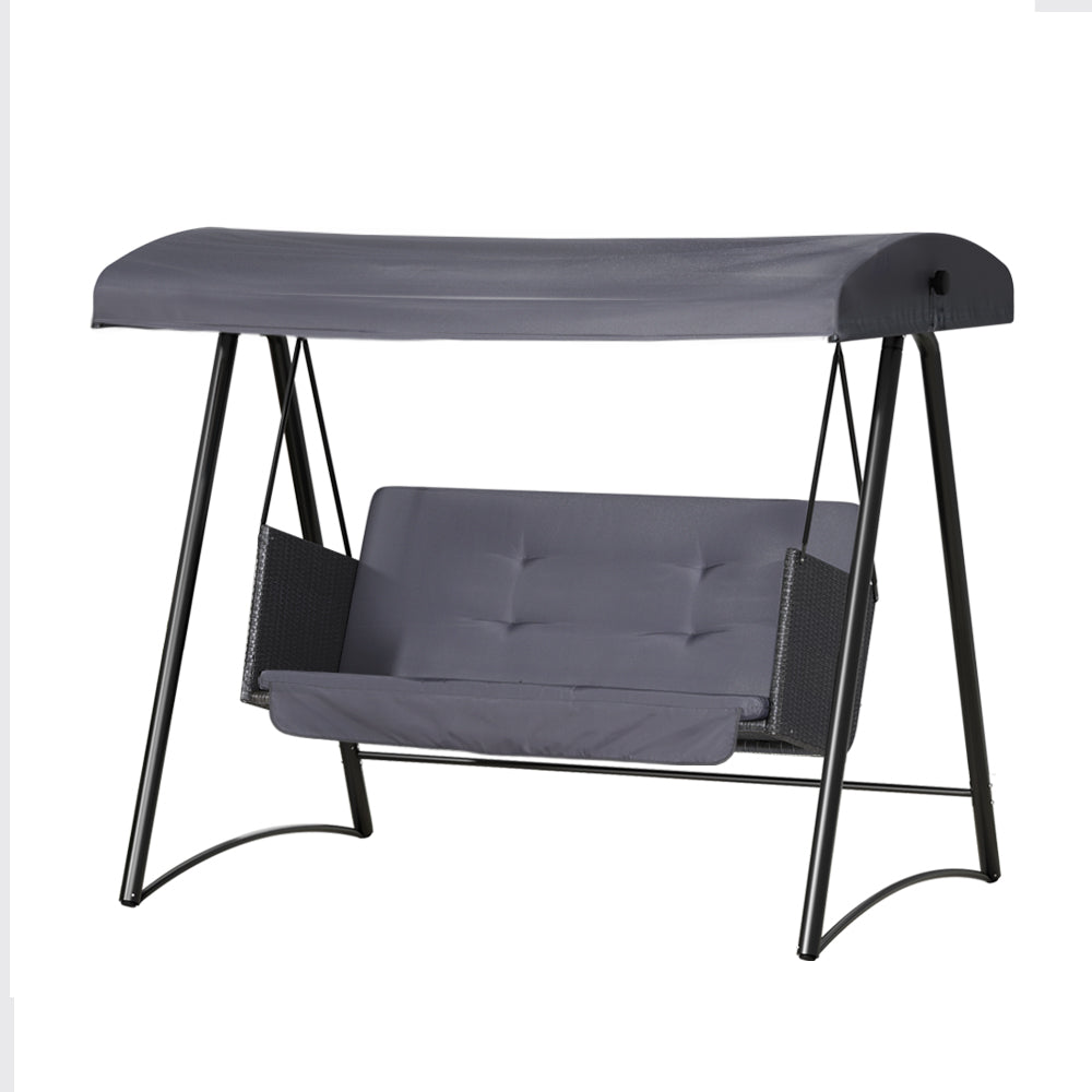 Outdoor Chairs: Gardeon Outdoor Swing Chair Garden Bench Furniture Canopy 3 Seater Rattan Grey