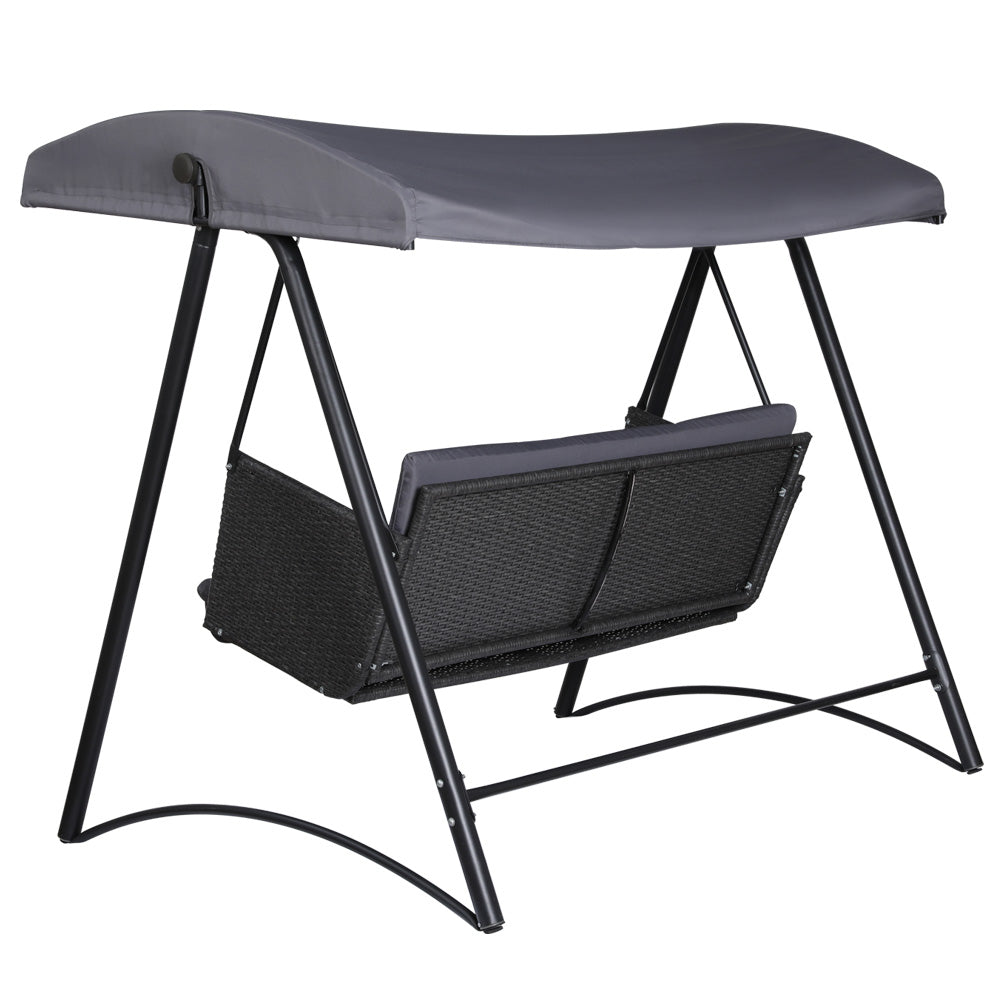 Outdoor Chairs: Gardeon Outdoor Swing Chair Garden Bench Furniture Canopy 3 Seater Rattan Grey