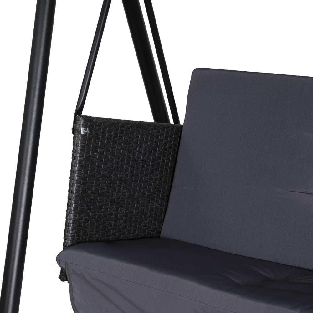 Outdoor Chairs: Gardeon Outdoor Swing Chair Garden Bench Furniture Canopy 3 Seater Rattan Grey