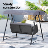 Outdoor Chairs: Gardeon Outdoor Swing Chair Garden Bench Furniture Canopy 3 Seater Rattan Grey