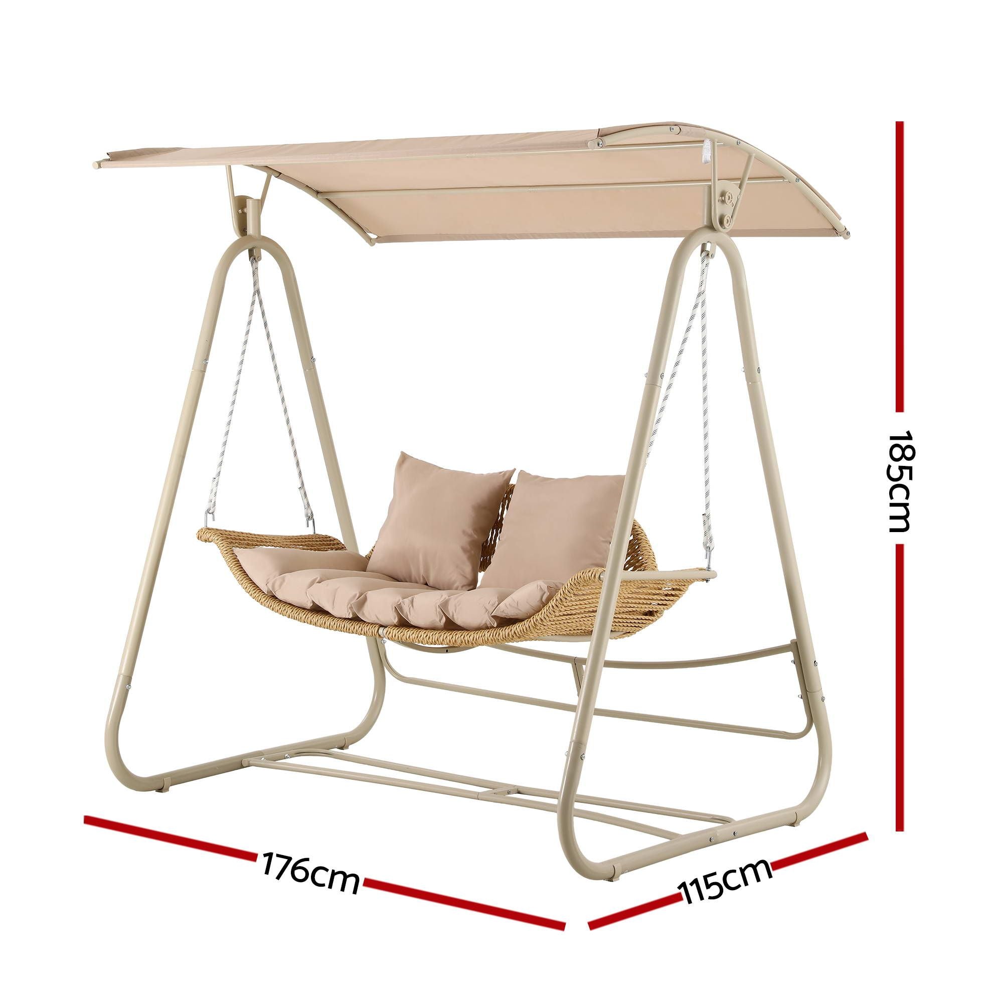 Gardeon Outdoor Swing Chair 2-Seater Rattan Seat with Canopy Beige